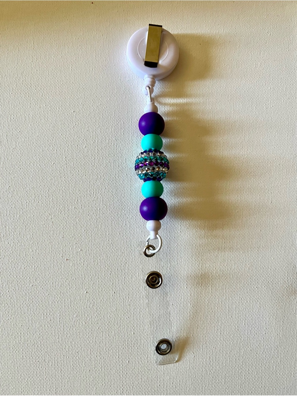 Beaded Retractable Badge Reel in Purple & Teal